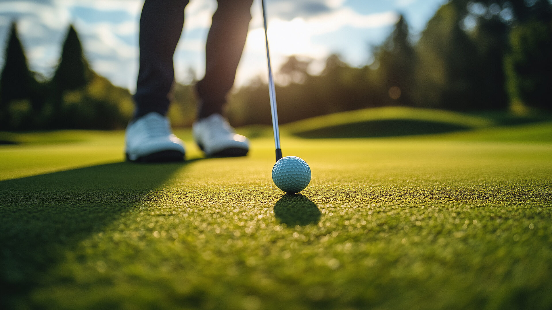 Pallina da golf e putter sul green